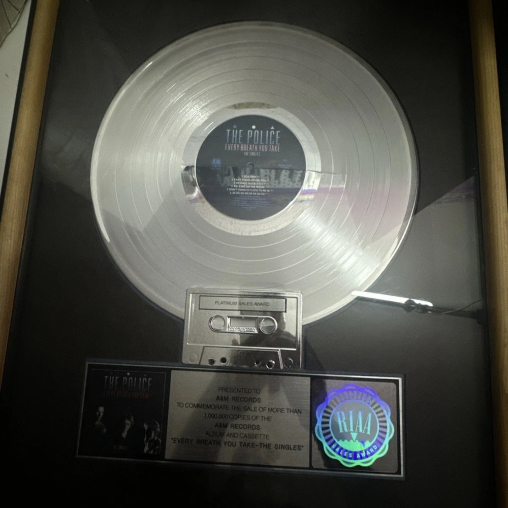 RIAA Platinum Award – The Police “Every Breath You Take” A&M Records Framed